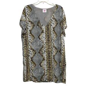 Buddy Love Snake Print Tunic Top Dress L Gray Beige Boho Cruisewear Grunge Light